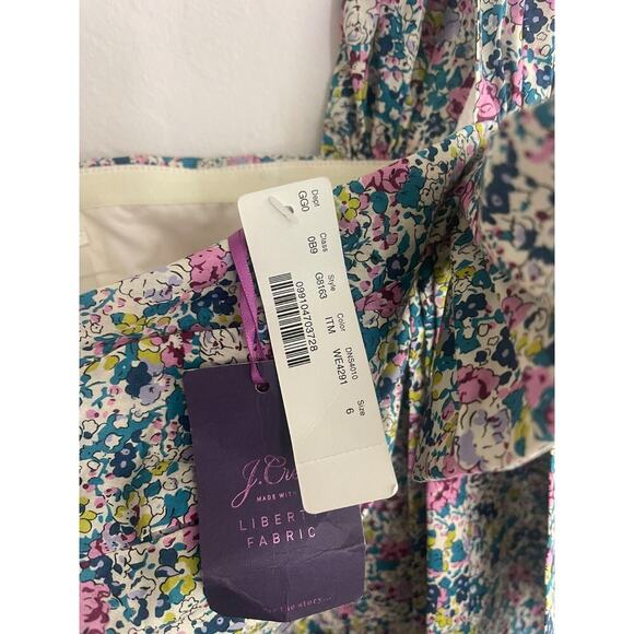 J Crew Liberty of London Dress 6 One Shoulder Bow Cotton Floral Lined Sheath NEW - Picture 9 of 10